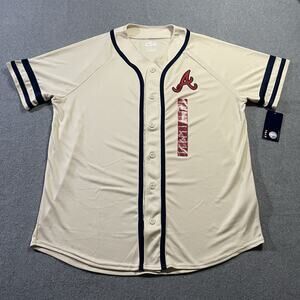 Atlanta‎ Braves MLB Button Down Jersey Mens XL Cream Vintage Look CSA NWT